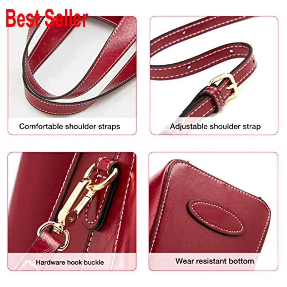 Genuine Leather Crossbody Satchel with Top Handle and Adjustable Strap - Picture 6 of 7